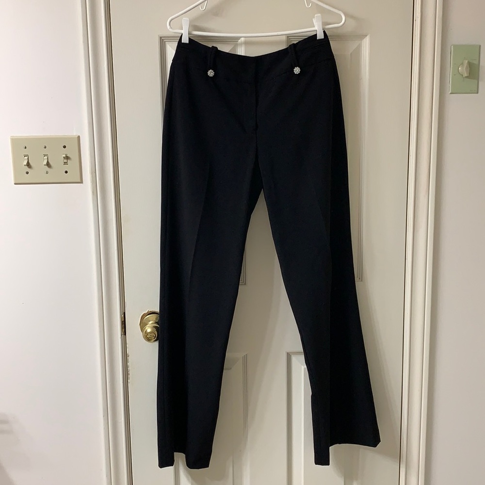 🌷3 for $25🌷Larry Levine Stretch, US 4, Black Rhinestone Button Wide Leg Pants